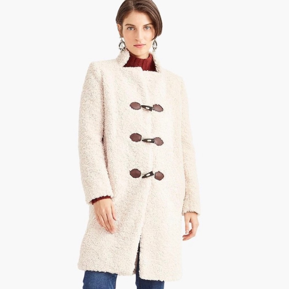 J. Crew Ivory Cement Sherpa Toggle Coat Size Small